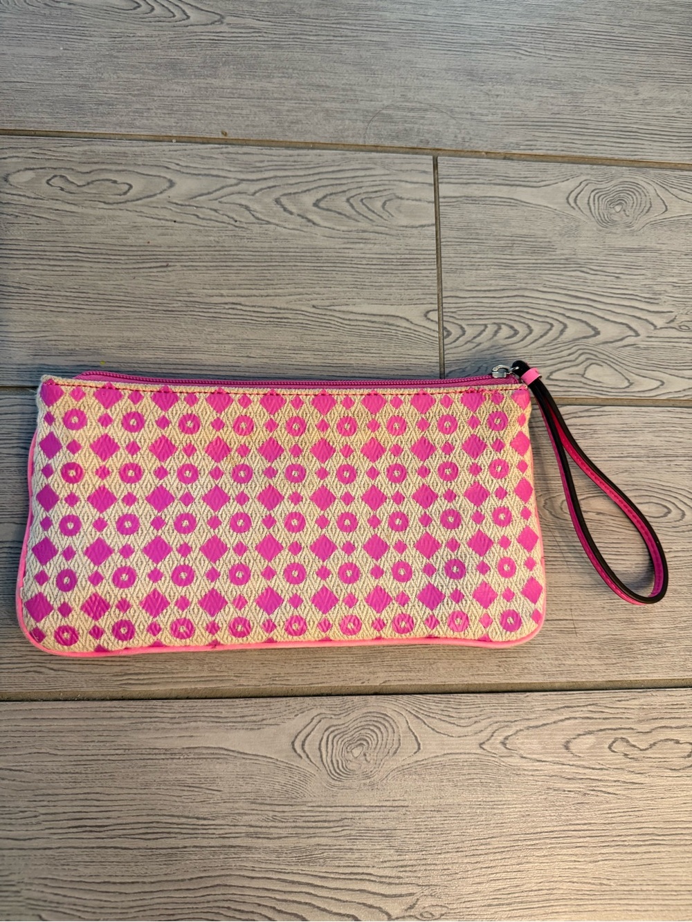 Loft Pink Patterned Wristlet Clutch - Cosmetic Bag Women’s Fashion Pouch